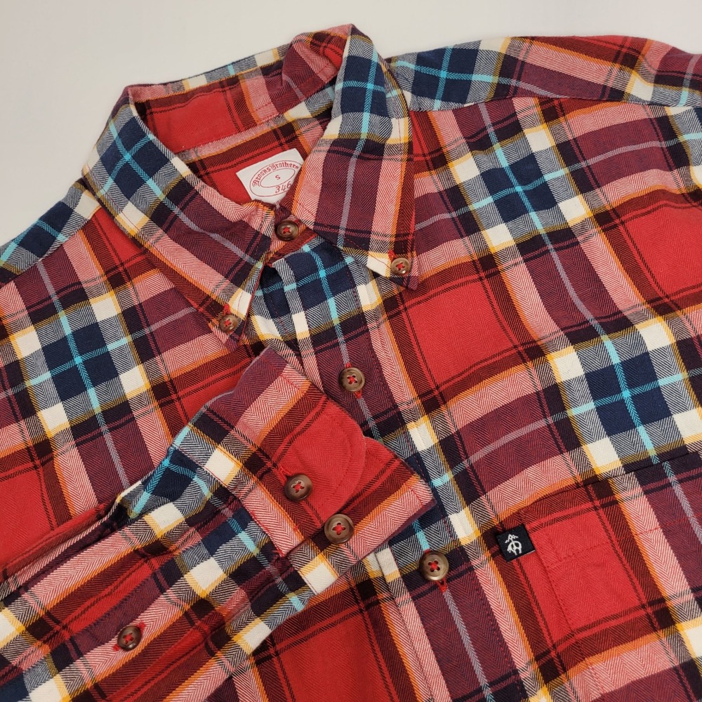 Brooks Brothers 346 Button Down Shirt Mens S Red Plaid Cotton Regular Fit LS